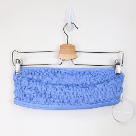 NWT Tori Praver Renee Smocked Bandeau Strapless Swimwear Bikini Top Capri Blue M - Picture 3 of 9